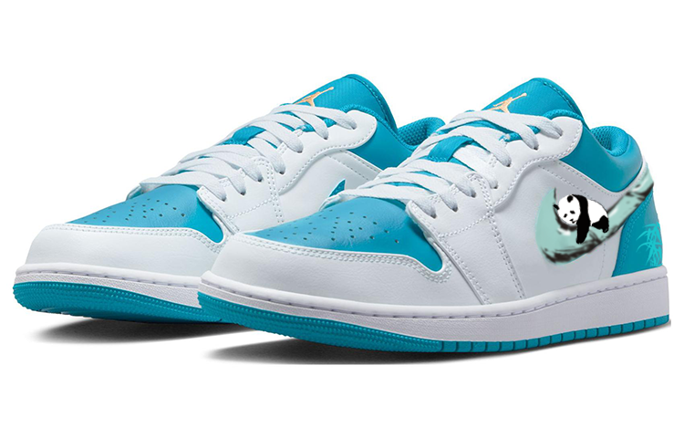 Lookbook 【客製化球鞋】 Jordan Air Jordan 1 Low 新中式 熊貓抱竹 防滑耐磨 低筒 復古籃球鞋 男款 藍白綠