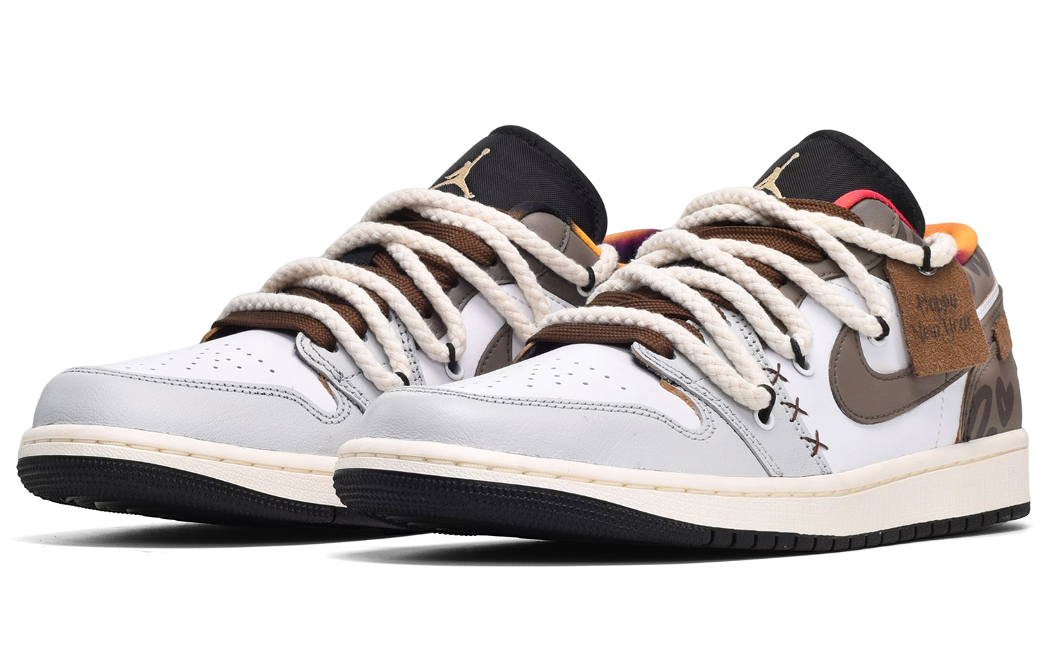 Lookbook [定制鞋款] Air Jordan 1 Low '新年灰棕' DQ8422-001(TeamE-男款手绘皮贴灰白棕BOX)