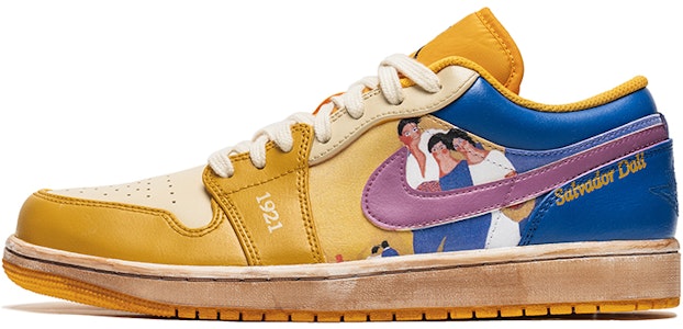 【定製球鞋】Jordan Air Jordan 1 Low 野鶴製造 油畫主題 人像風 鞋底做舊 低幫 復古籃球鞋 男款 白黃 Order 【定製球鞋】Jordan Air Jordan 1 Low 野鶴製造 油畫主題 人像風 鞋底做舊 低幫 復古籃球鞋 男款 白黃