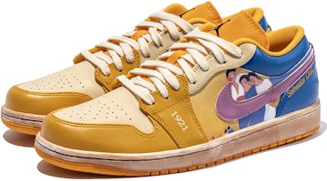 【訂製球鞋】Jordan Air Jordan 1 低幫 野鶴製造 油畫主題 人像風 特別訂製款 鞋底做舊 低幫 復古籃球鞋 男款 白黃 Lookbook 【訂製球鞋】Jordan Air Jordan 1 低幫 野鶴製造 油畫主題 人像風 特別訂製款 鞋底做舊 低幫 復古籃球鞋 男款 白黃