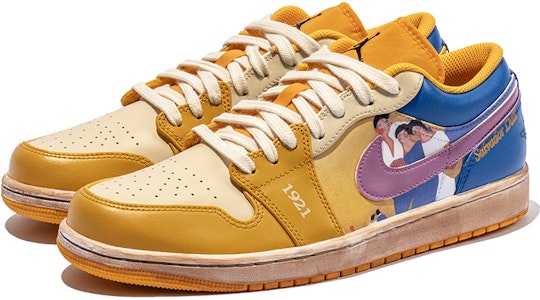 【定製球鞋】Jordan Air Jordan 1 Low 野鶴製造 油畫主題 人像風 鞋底做舊 低幫 復古籃球鞋 男款 白黃 Shop 【定製球鞋】Jordan Air Jordan 1 Low 野鶴製造 油畫主題 人像風 鞋底做舊 低幫 復古籃球鞋 男款 白黃