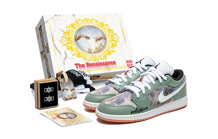 [Custom Shoes] Air Jordan 1 Low 'Oil Painting White-Green'