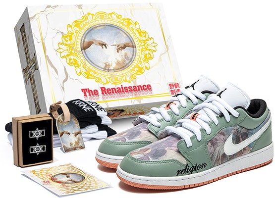 custom-shoes-air-jordan-1-low-oil-painting-white-green