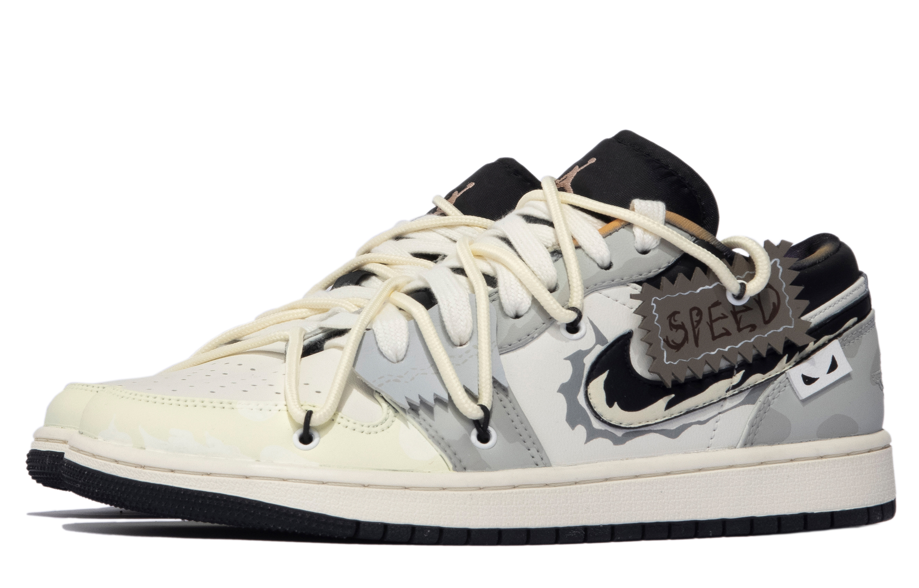 Lookbook [Sepatu Custom] Air Jordan 1 Low 'Old Street Warhorse Abu Hitam' DQ8421-001(TeamM-女款老街战马S-BOX)