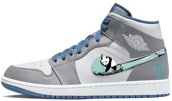 【定製球鞋】Jordan Air Jordan 1 低筒 新中式 熊貓抱竹 防滑耐磨 中筒 復古籃球鞋 GS 灰白藍 Buy 【定製球鞋】Jordan Air Jordan 1 低筒 新中式 熊貓抱竹 防滑耐磨 中筒 復古籃球鞋 GS 灰白藍