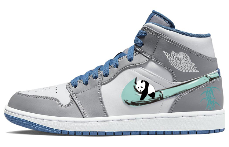 Buy [Zapatillas Personalizadas] Air Jordan 1 Low 'Panda Bambú Gris-Blanco-Azul' DQ8426-014(Team56-熊猫抱竹)