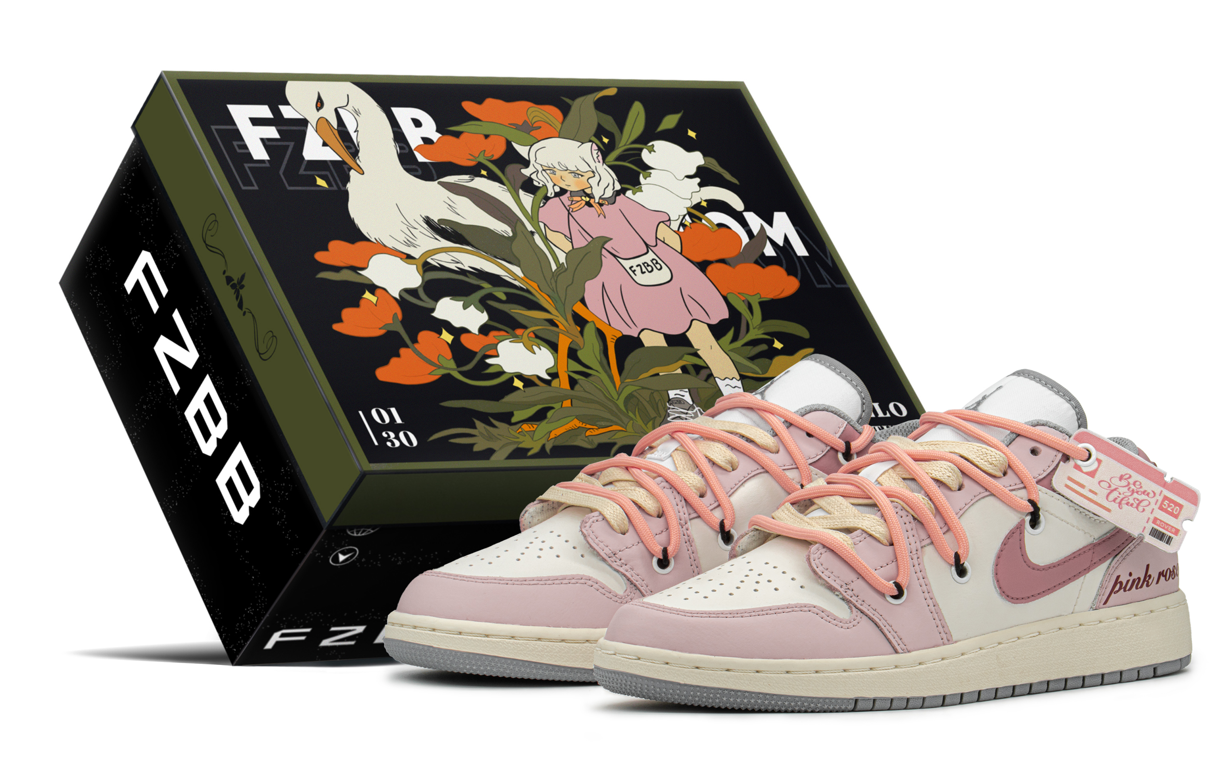 Buy [Kasut Custom] Air Jordan 1 Low 'Merah Jambu Rose' 553560-053(TeamA-AJ粉玫瑰S-BOX)