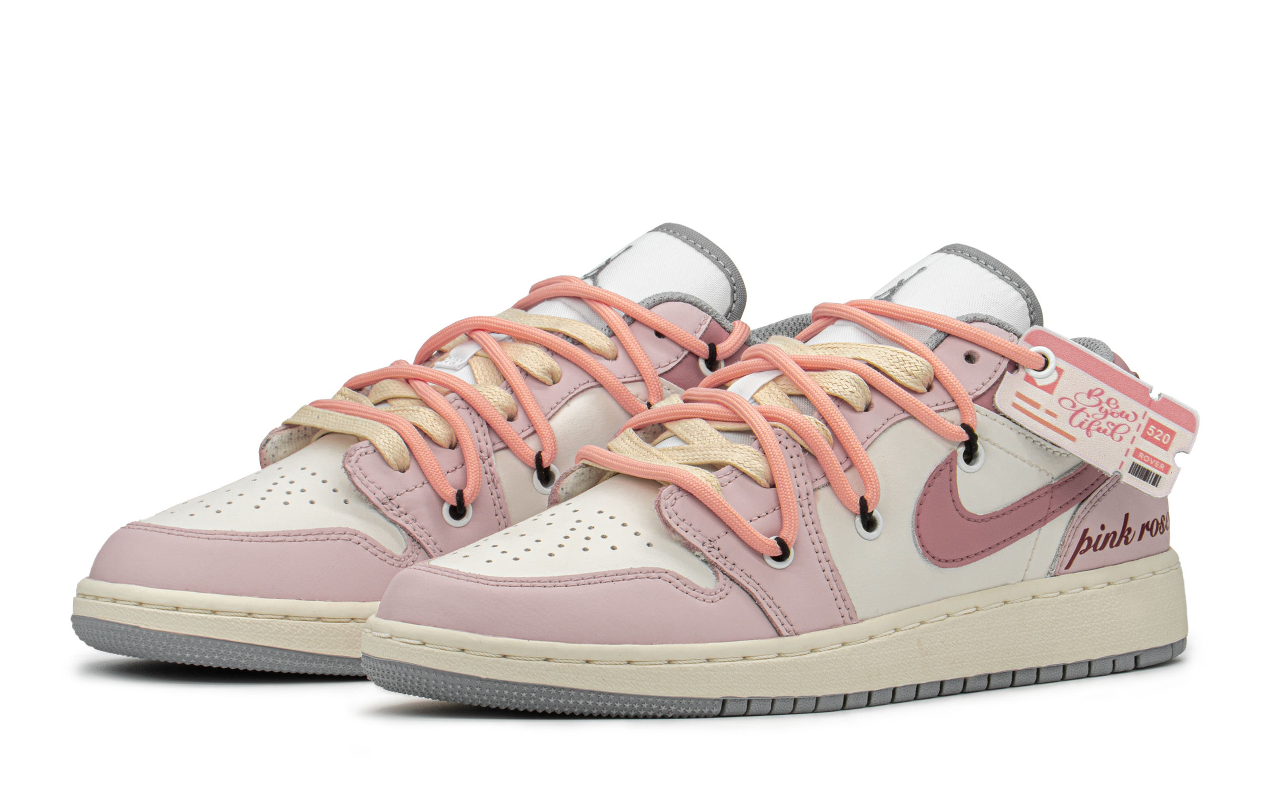 Shop [Kasut Custom] Air Jordan 1 Low 'Merah Jambu Rose' 553560-053(TeamA-AJ粉玫瑰S-BOX)