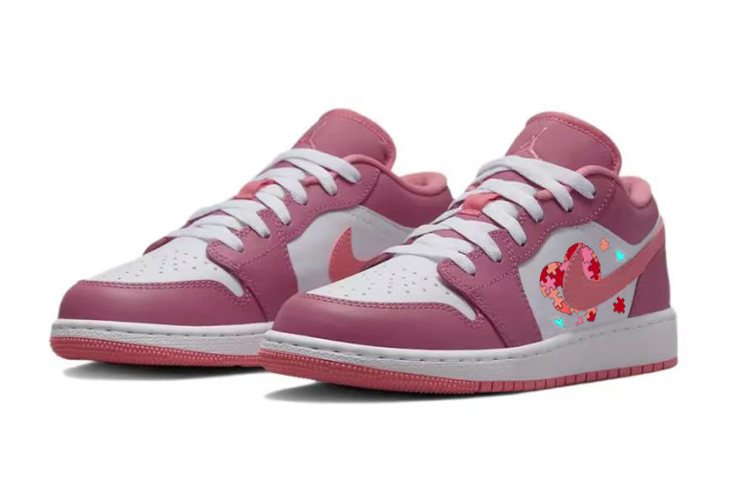 Lookbook [Sepatu Kustom] Air Jordan 1 Low 'Blok Bangunan Hati Merah Muda Putih' 553560-616(Team56-积木爱心)