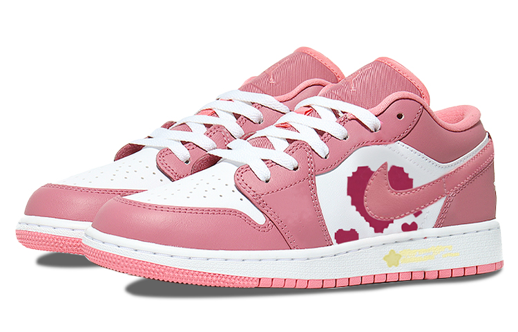 Lookbook [Kasut Custom] Air Jordan 1 Low 'Pixel Heart Merah Jambu-Putih' 553560-616(Team56-像素爱心)