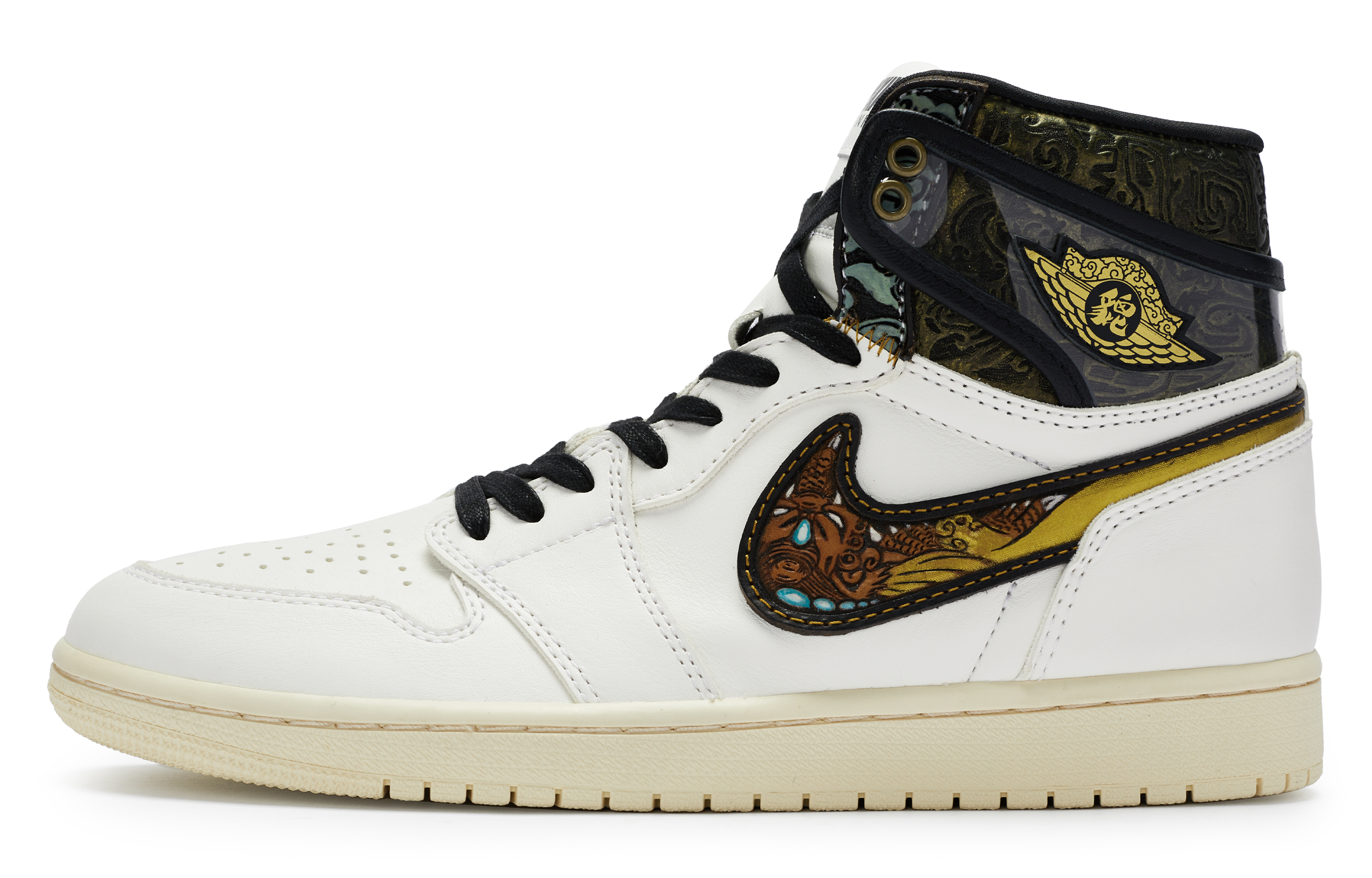 Buy [Sepatu Kustom] Air Jordan 1 Low 'Kulit Ukir Pixiu Putih Emas Abu-abu' DJ2756-006(TeamR-改造-AJ貔貅男女同款)