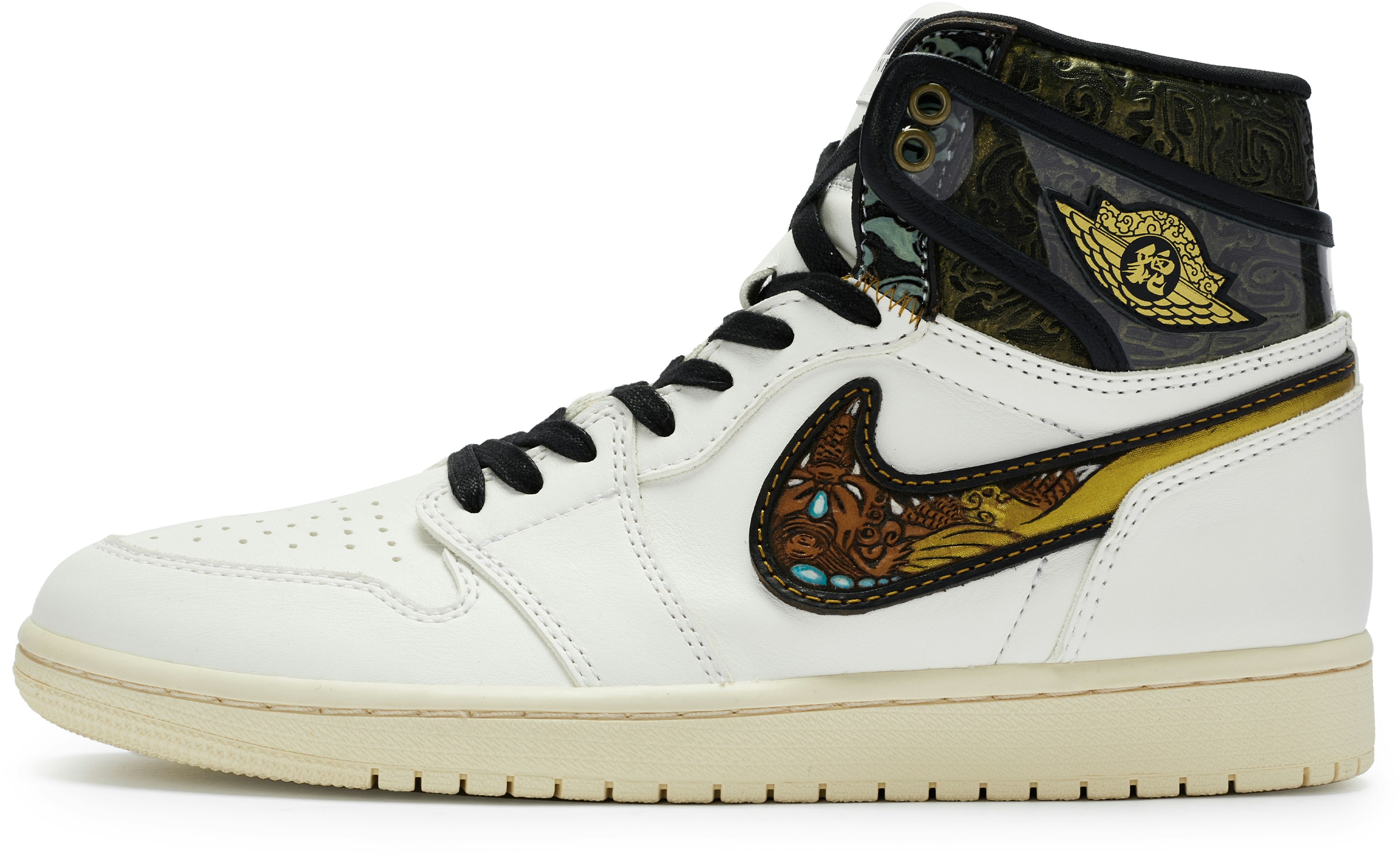 custom-shoes-air-jordan-1-low-pixiu-handcraft-leather-carving-white-gold-grey