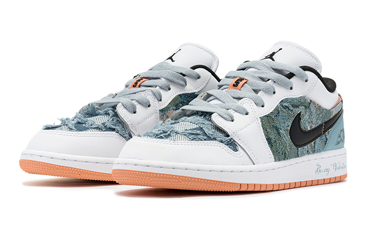 Lookbook 【定制球鞋】Jordan Air Jordan 1 Low 野鶴製造 復古籃球鞋 油畫風 文藝復興 低筒 復古籃球鞋 GS 青粉