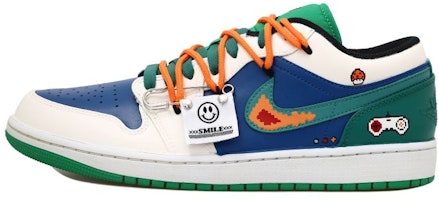 【訂製球鞋】Jordan Air Jordan 1 Low OKHR 復古電玩機 塗鴉 掛飾 字母 低筒 低筒 復古籃球鞋 男款 藍綠 Order 【訂製球鞋】Jordan Air Jordan 1 Low OKHR 復古電玩機 塗鴉 掛飾 字母 低筒 低筒 復古籃球鞋 男款 藍綠