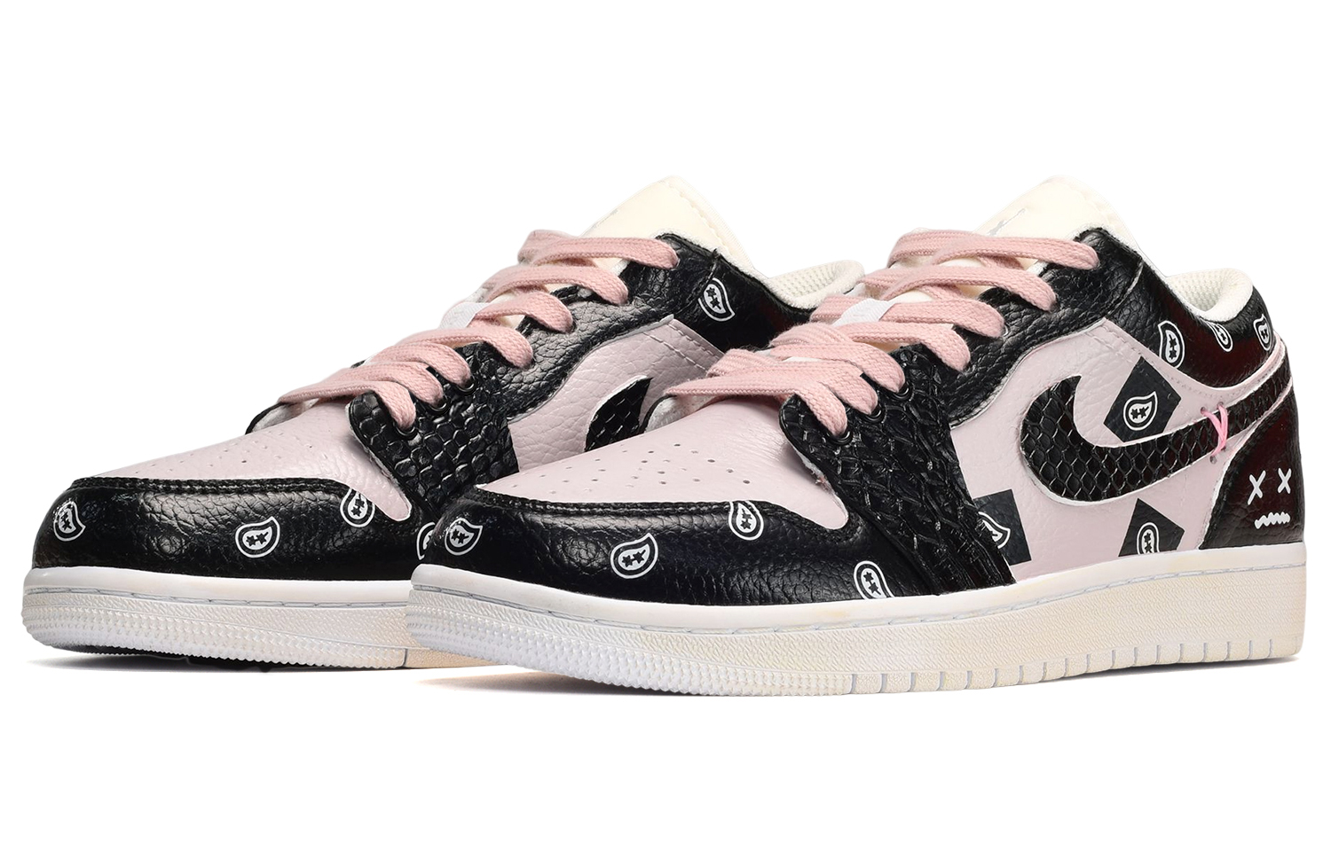 Lookbook [Kasuka Kasut] Air Jordan 1 Low 'Terbalik Paisley Kulit Ular Hitam Merah Jambu' 553558-130(TeamE-男款蛇皮黑粉)