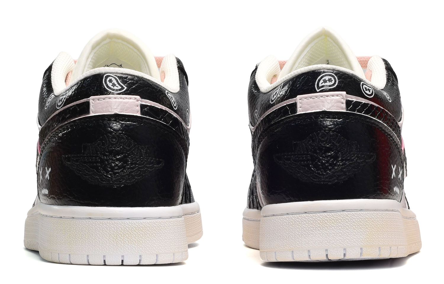 Shop [Kasuka Kasut] Air Jordan 1 Low 'Terbalik Paisley Kulit Ular Hitam Merah Jambu' 553558-130(TeamE-男款蛇皮黑粉)