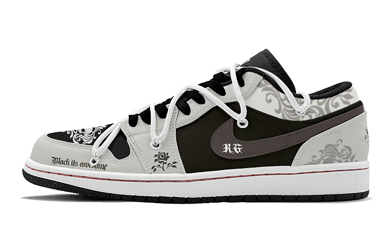 Buy [Kasut Custom] Air Jordan 1 Low 'Rose Skull Hitam Putih' 553558-062(TeamK-绝望之巅)