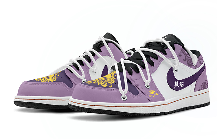 Lookbook 【定製球鞋】 Jordan Air Jordan 1 Low 解構鞋帶 玫瑰 字母 骷髏頭 低幫 復古籃球鞋 男款 紫黃