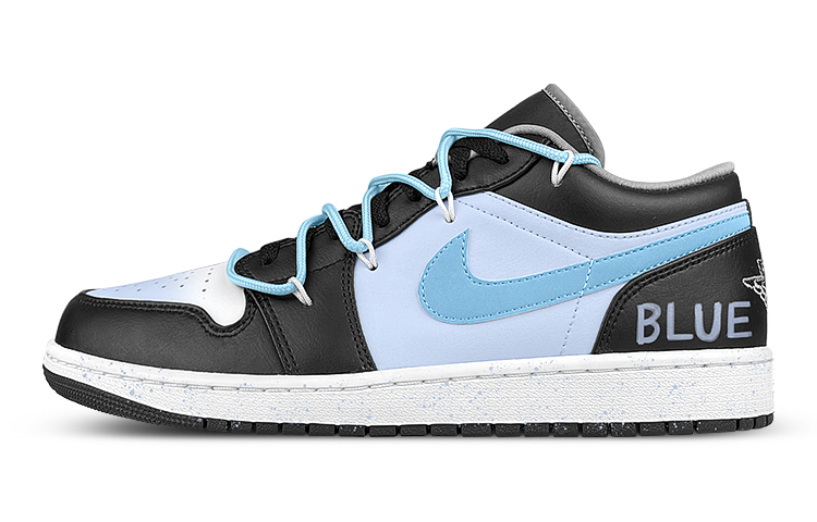 Buy [Kasut Custom] Air Jordan 1 Low 'Shadow Splatter Deconstructed Hitam Putih Biru' 553558-040(Team47-男女AJ蓝黑)