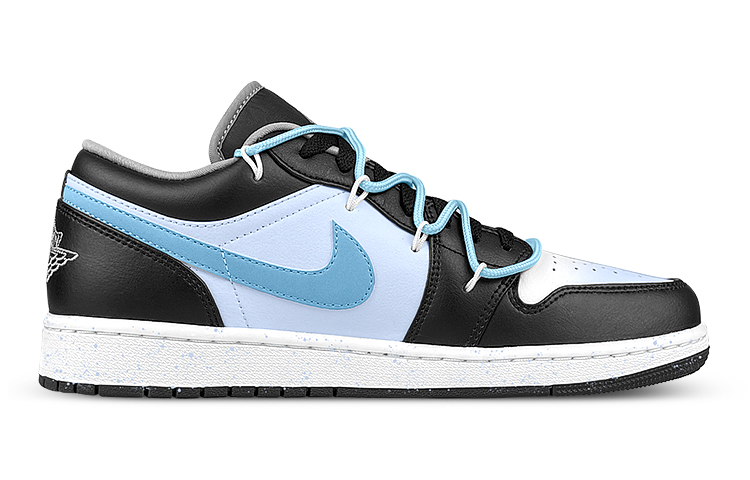 Order [Kasut Custom] Air Jordan 1 Low 'Shadow Splatter Deconstructed Hitam Putih Biru' 553558-040(Team47-男女AJ蓝黑)