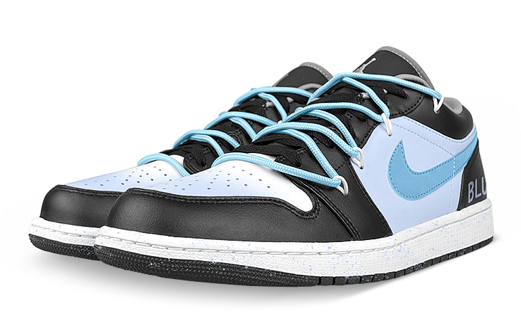 Lookbook [Kasut Custom] Air Jordan 1 Low 'Shadow Splatter Deconstructed Hitam Putih Biru' 553558-040(Team47-男女AJ蓝黑)