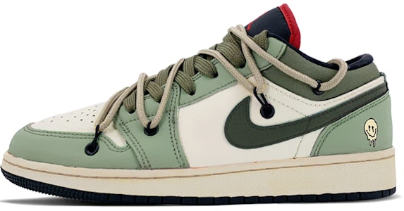 【定制球鞋】 Jordan Air Jordan 1 Low 解構鞋帶推薦 復古做舊 笑臉骷髏頭 低幫 復古籃球鞋 GS 墨綠 Order 【定制球鞋】 Jordan Air Jordan 1 Low 解構鞋帶推薦 復古做舊 笑臉骷髏頭 低幫 復古籃球鞋 GS 墨綠