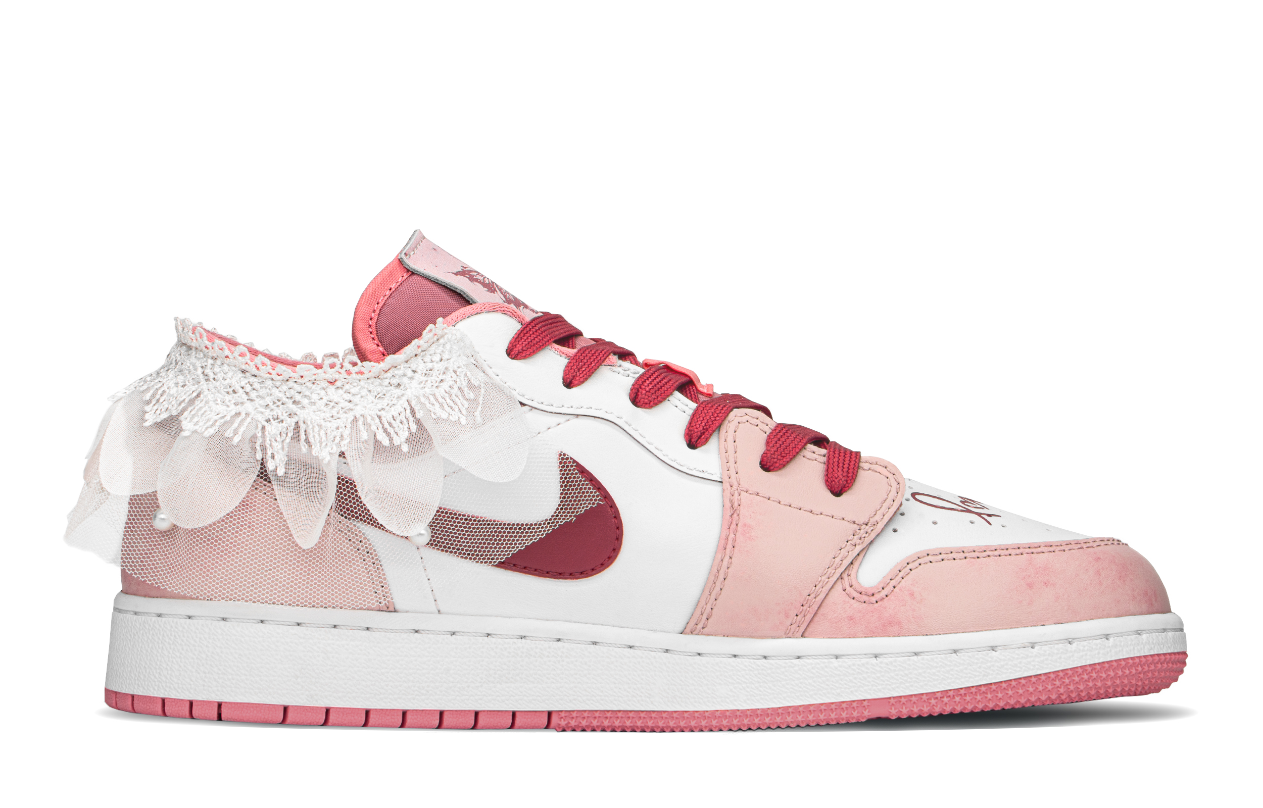 Order 【カスタムシューズ】エアジョーダン1 ロー「スピリットガール ピンク ホワイト」 553560-616(TeamA-精灵少女)