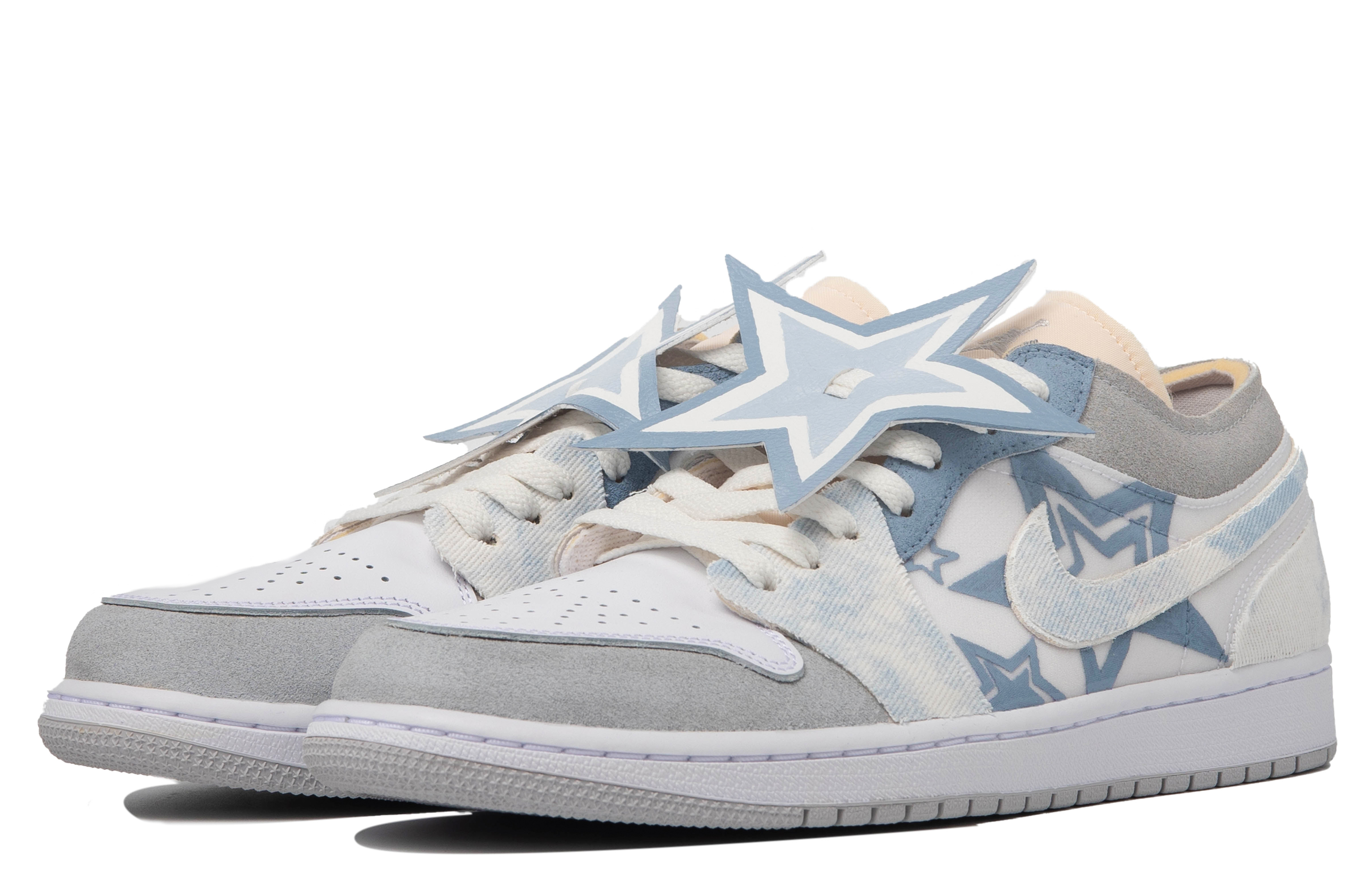 Lookbook [Sepatu Custom] Air Jordan 1 Low 'Starfall Denim Abu-Biru' DN1635-100(TeamM-男款星落S-BOX)