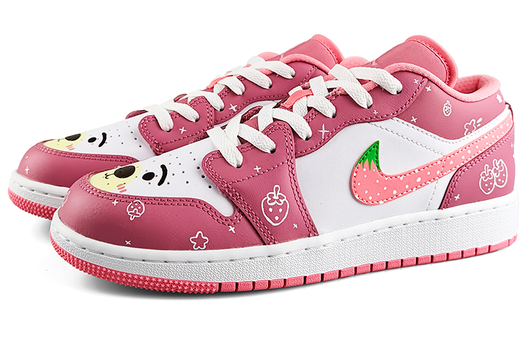 Lookbook [Sepatu Kustom] Air Jordan 1 Low 'Strawberry Star Beruang Pink Putih' 553560-616(Team13-草莓童话小熊B)