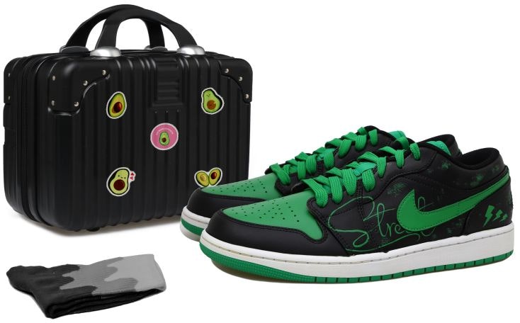custom-shoes-air-jordan-1-low-street-lightning-graffiti-black-green
