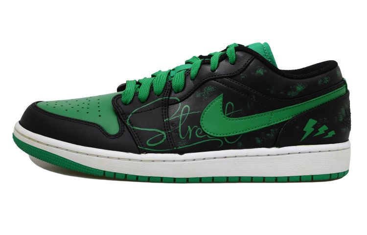 Order [Kasut Rekaan Sendiri] Air Jordan 1 Low 'Grafiti Kilat Jalan Hitam Hijau' 553558-065(Team拾玖-街头闪电S-BOX)