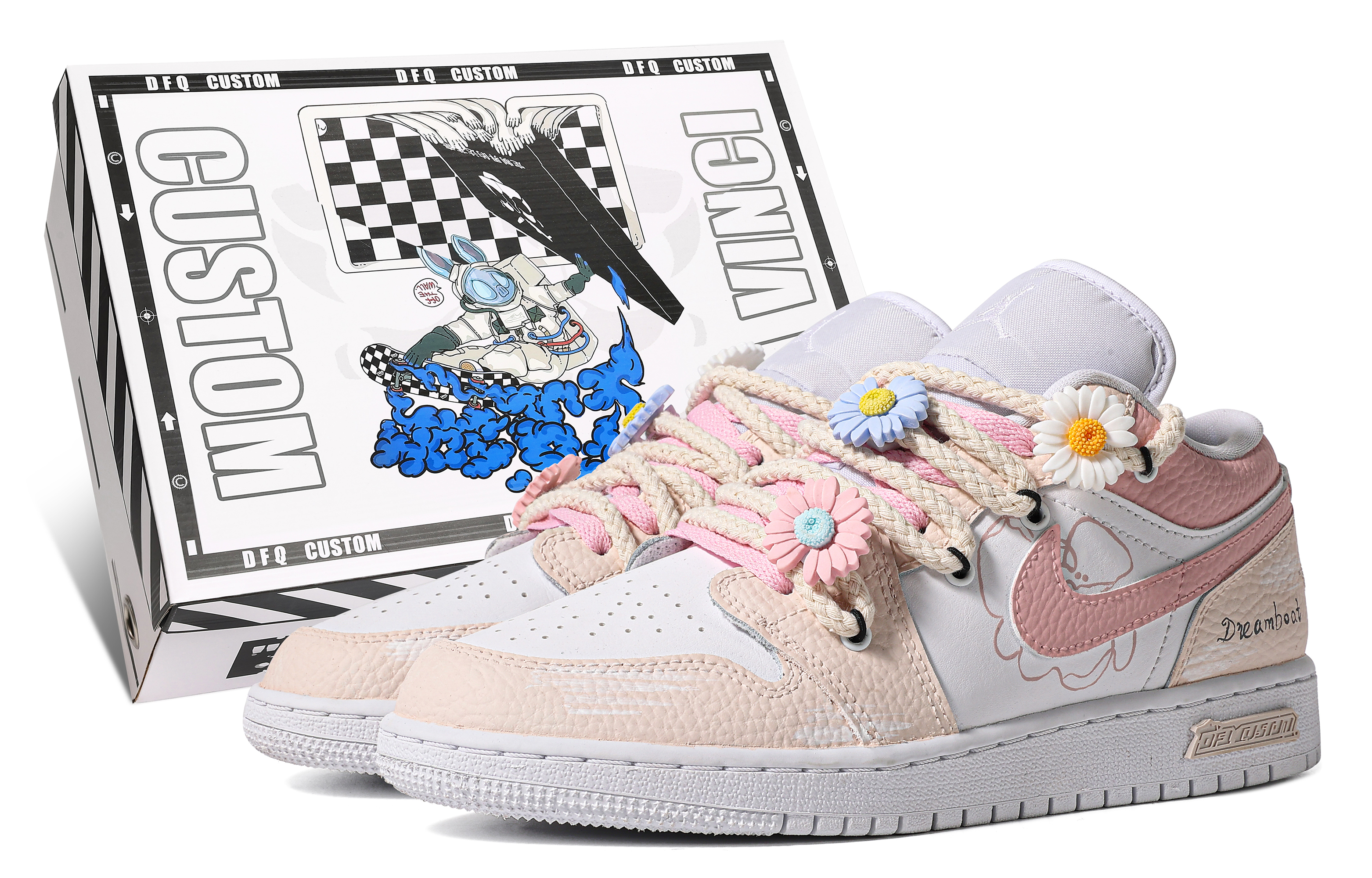 Buy [Kasut Custom] Air Jordan 1 Low 'Summer Daisy' 553560-130(TeamM-女款夏日雏菊-S-BOX)