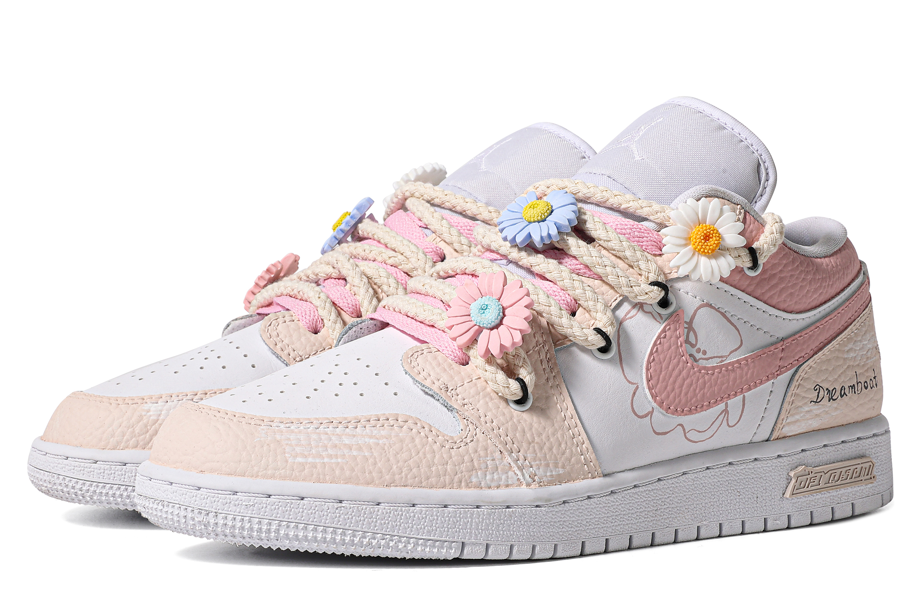 Shop [Kasut Custom] Air Jordan 1 Low 'Summer Daisy' 553560-130(TeamM-女款夏日雏菊-S-BOX)