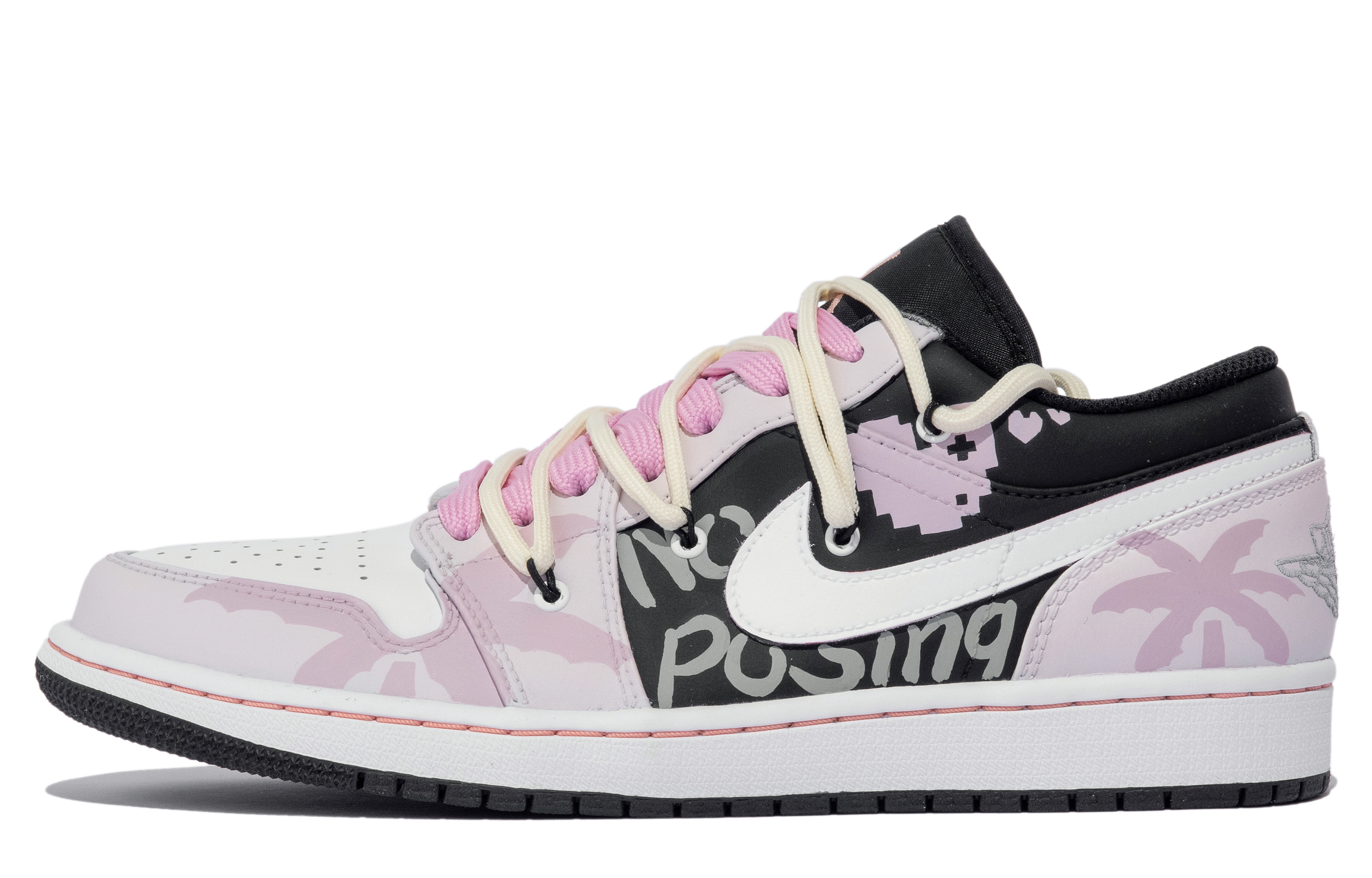 Buy 【定制球鞋】Jordan Air Jordan 1 Low 達芬奇定制 甜酷 像素 椰子樹 簡約 低幫 復古籃球鞋 男款 白粉黑