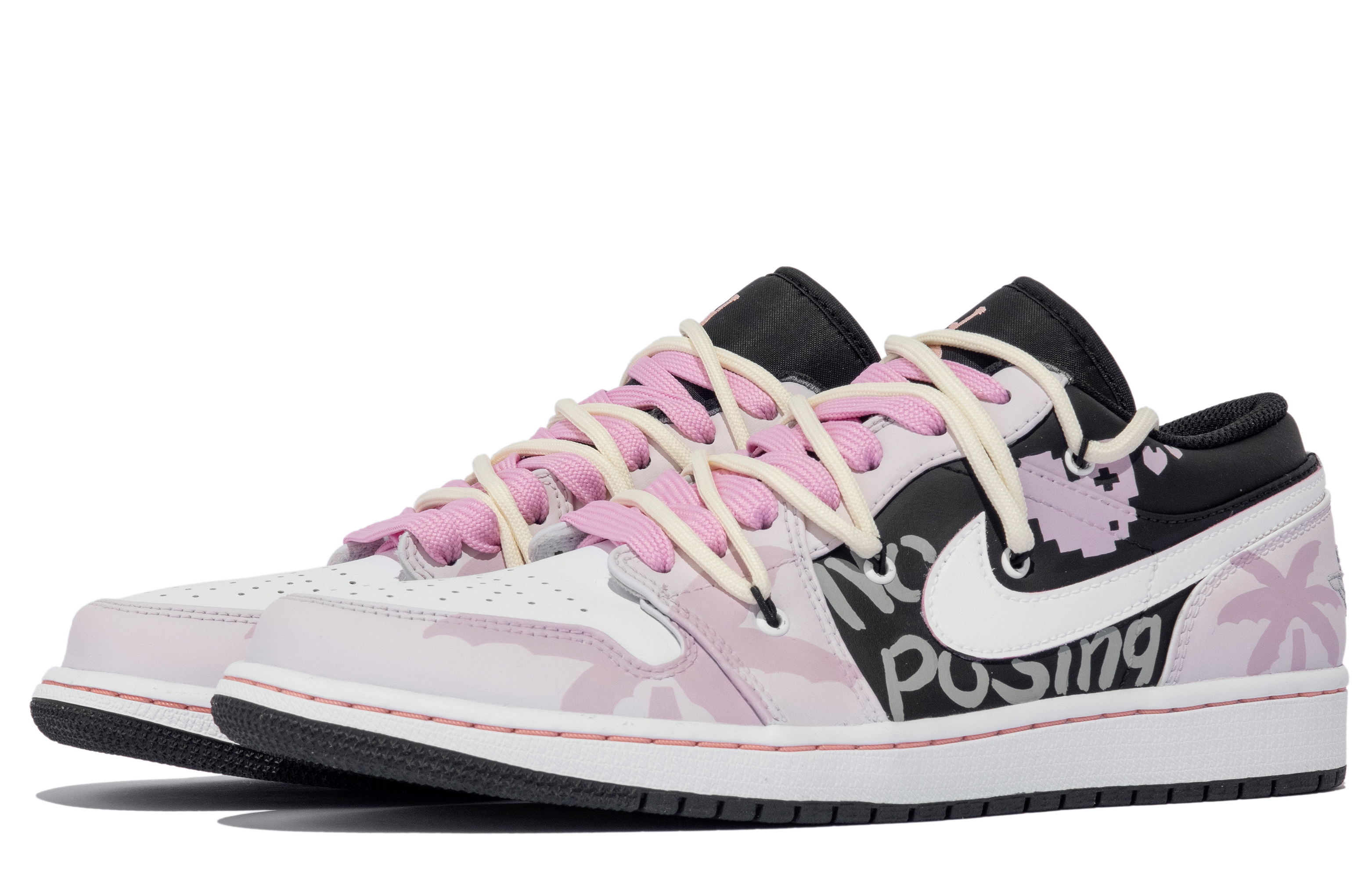 Lookbook 【定制球鞋】Jordan Air Jordan 1 Low 達芬奇定制 甜酷 像素 椰子樹 簡約 低幫 復古籃球鞋 男款 白粉黑