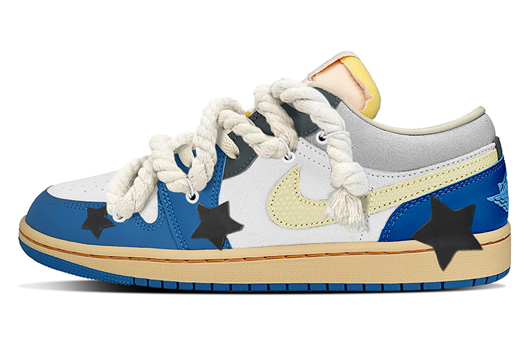 Buy [Zapatos Personalizados] Air Jordan 1 Low 'Relámpago Vintage Tokyo' DZ5376-469(TeamY-男款做旧闪电蓝灰)