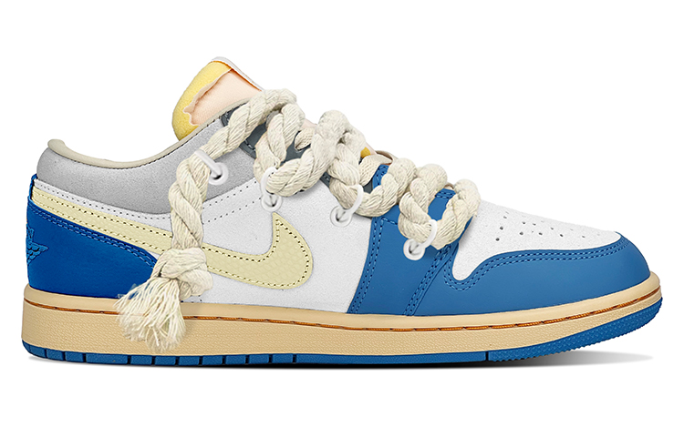 Order [Zapatos Personalizados] Air Jordan 1 Low 'Relámpago Vintage Tokyo' DZ5376-469(TeamY-男款做旧闪电蓝灰)