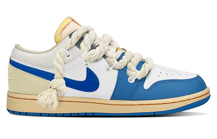 Order [Zapatillas Personalizadas] Air Jordan 1 Low 'Tokyo Vintage Lightning' DZ5376-469(TeamY-男款复古做旧闪电米蓝灰)