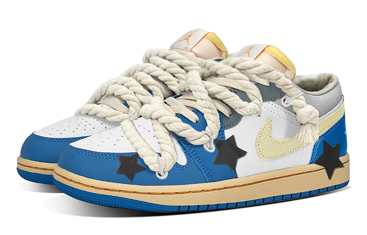 Lookbook [Zapatos Personalizados] Air Jordan 1 Low 'Relámpago Vintage Tokyo' DZ5376-469(TeamY-男款做旧闪电蓝灰)