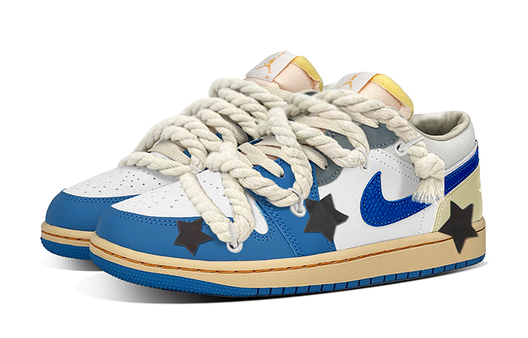 Lookbook [Zapatillas Personalizadas] Air Jordan 1 Low 'Tokyo Vintage Lightning' DZ5376-469(TeamY-男款复古做旧闪电米蓝灰)