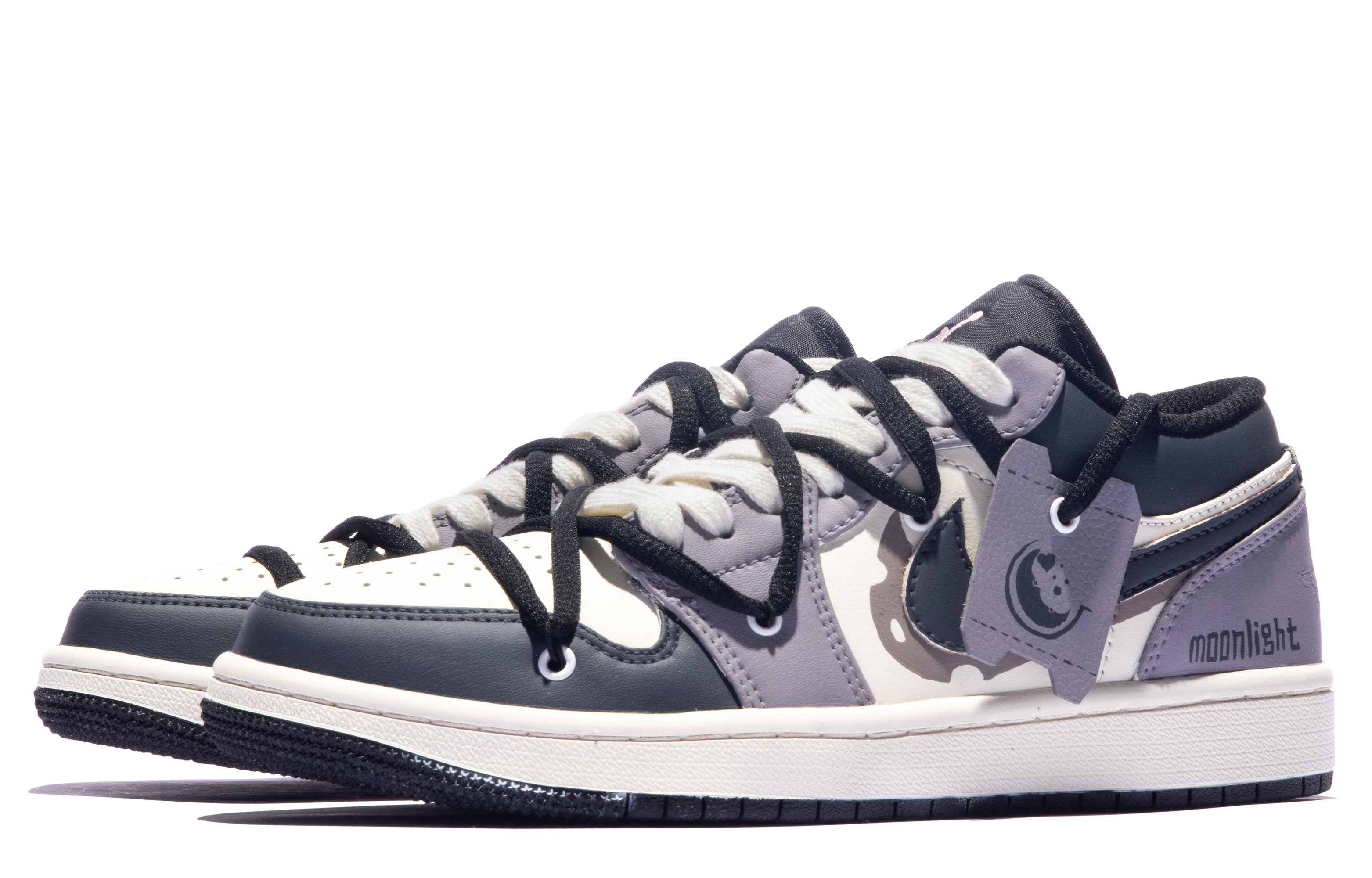 Shop 【定制球鞋】Jordan Air Jordan 1 Low 特殊鞋盒 月色 情人節 復古 做舊 低幫 復古籃球鞋 男款 黑灰米