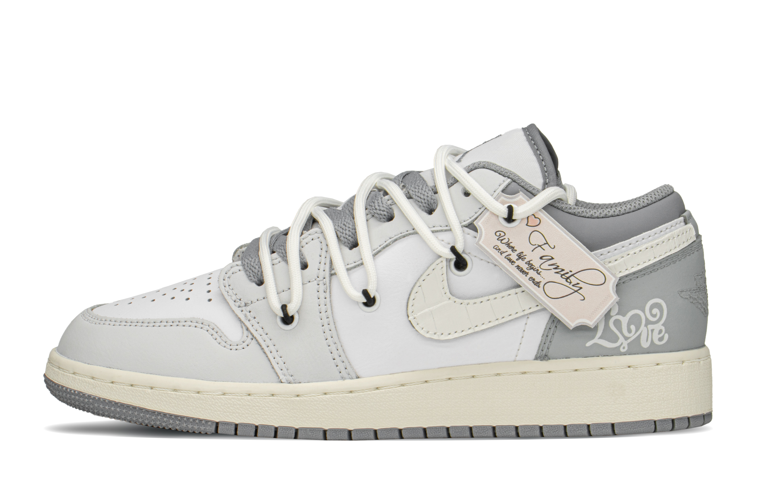 Order [Sepatu Kustom] Air Jordan 1 Low 'Valentine's Day Abu-Putih' 553560-053(TeamA-AJ恋语S-BOX)