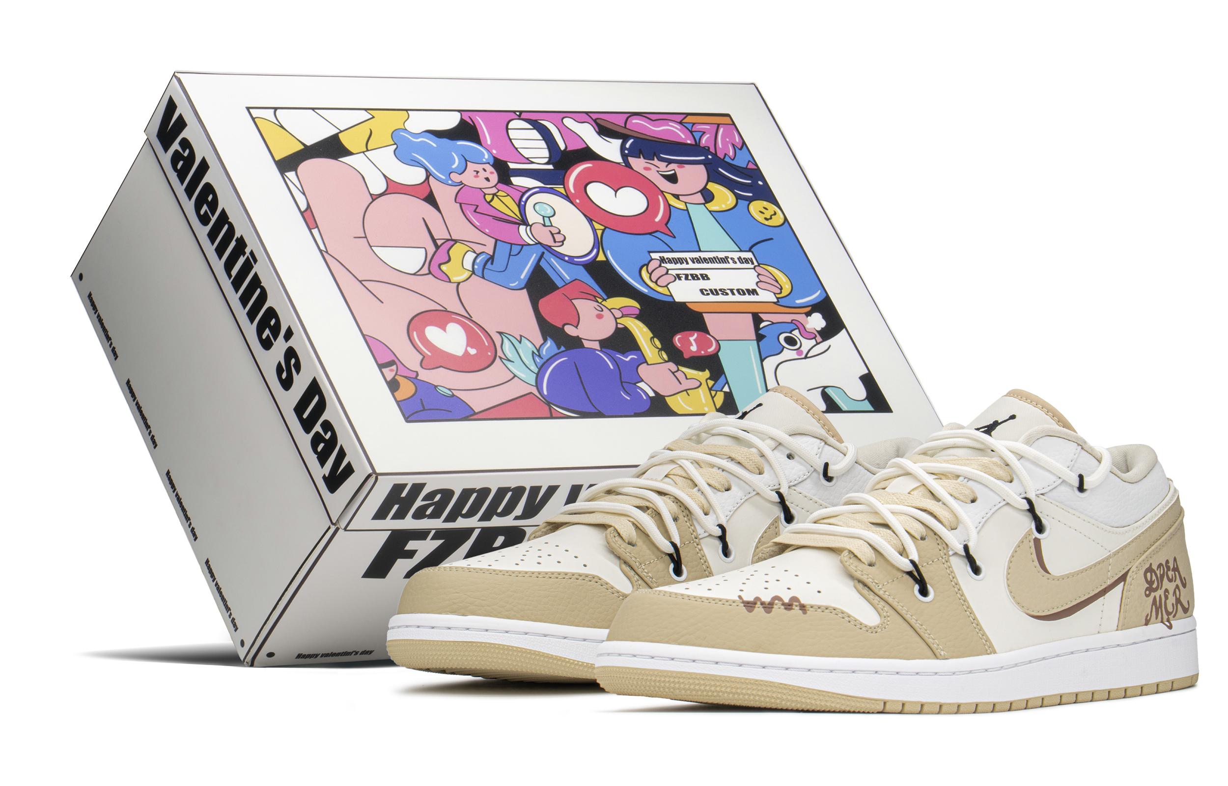 [Custom Shoes] Jordan 1 Low 'Valentine's Day Khaki'