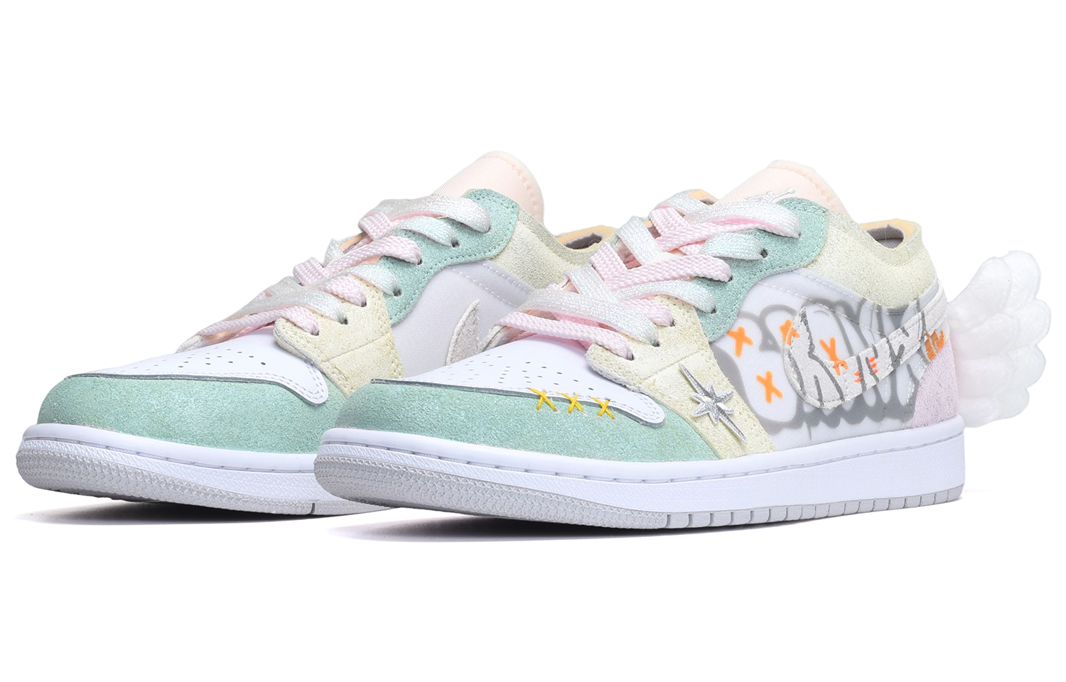 Lookbook 에어 조던 1 로우 '발렌타인 마카롱' (핑크/옐로우/화이트) DN1635-100(TeamE-男款天使翅膀粉黄白BOX)