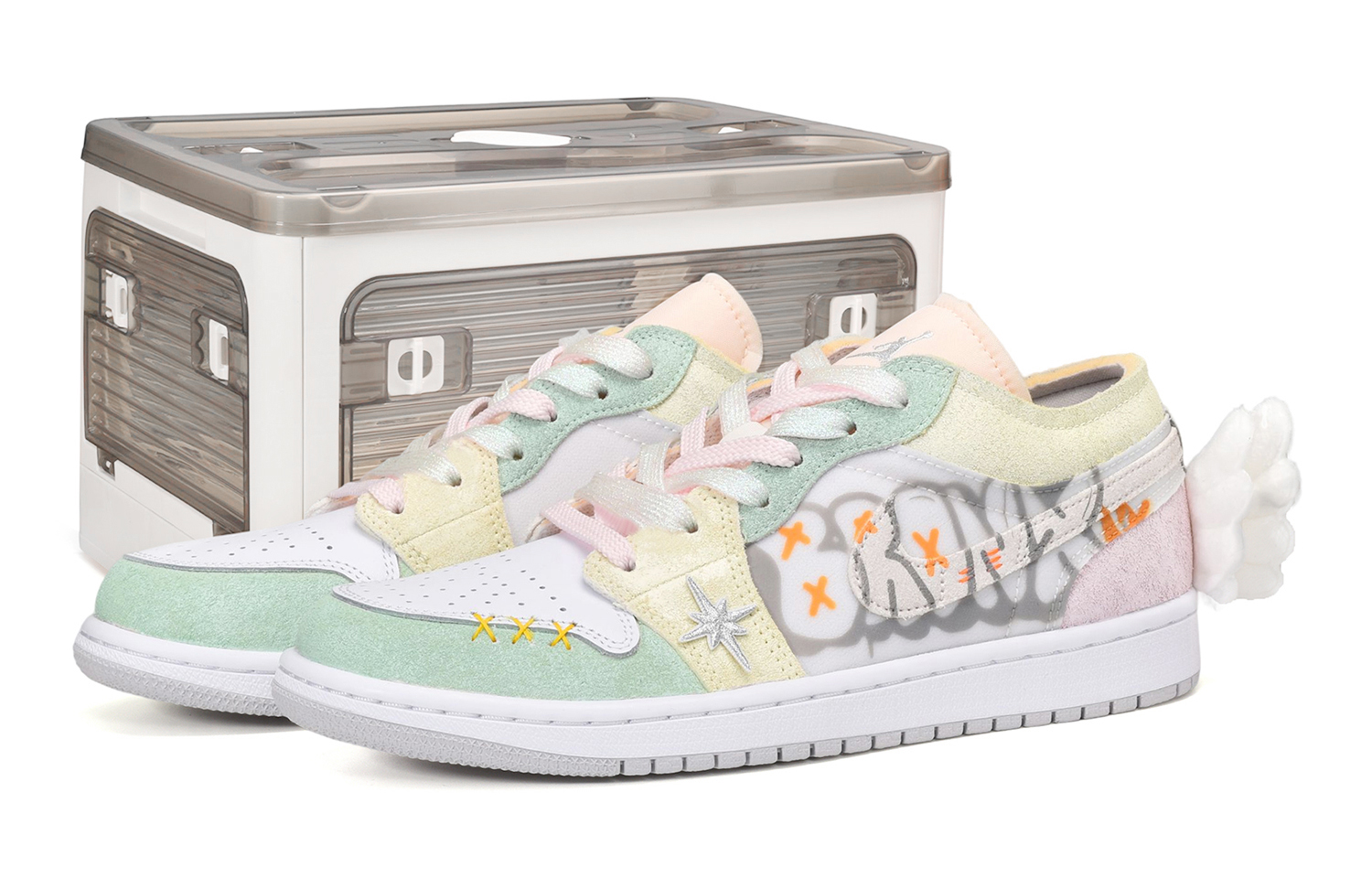 Buy 에어 조던 1 로우 '발렌타인 마카롱' (옐로우/화이트) DQ3727-100(TeamE-女款天使翅膀粉黄白BOX)