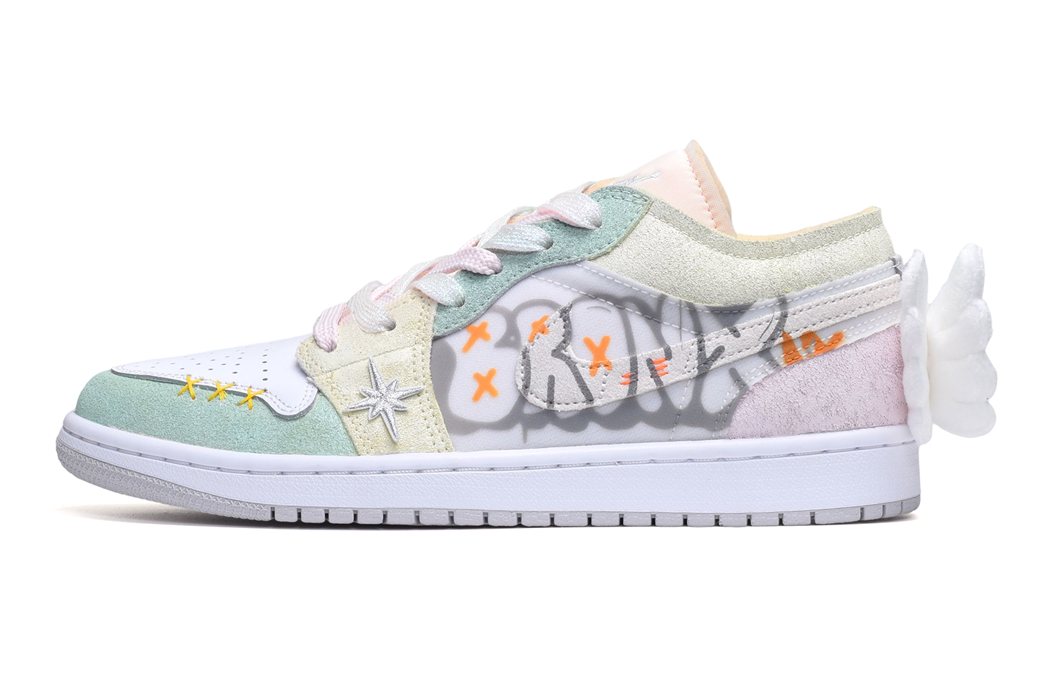 Order 에어 조던 1 로우 '발렌타인 마카롱' (옐로우/화이트) DQ3727-100(TeamE-女款天使翅膀粉黄白BOX)