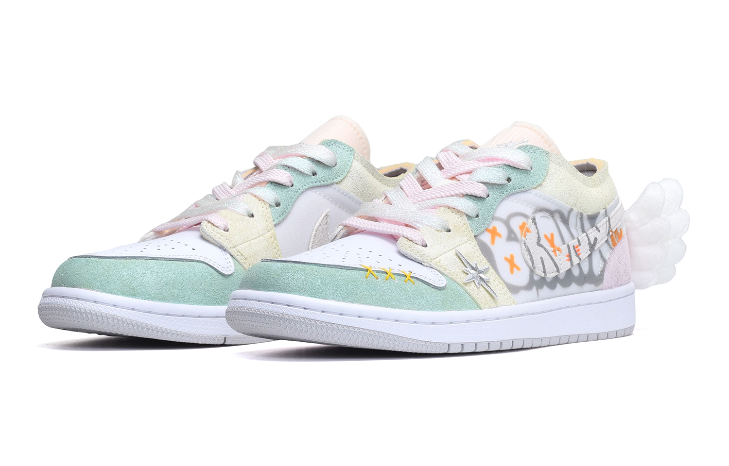 Shop 에어 조던 1 로우 '발렌타인 마카롱' (옐로우/화이트) DQ3727-100(TeamE-女款天使翅膀粉黄白BOX)