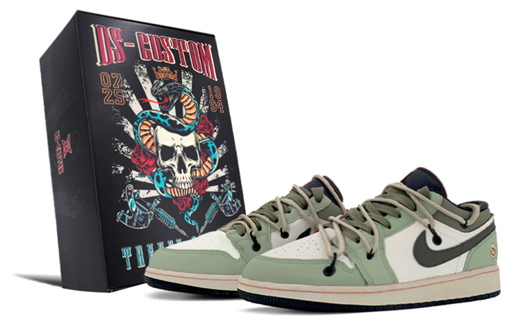 [Custom Shoes] Air Jordan 1 Low 'Vintage Green Smiling Skull'