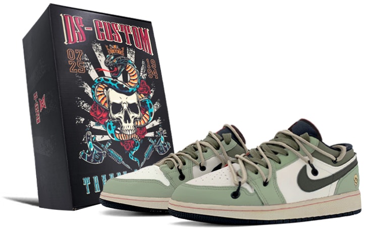 custom-shoes-air-jordan-1-low-vintage-green-smiling-skull