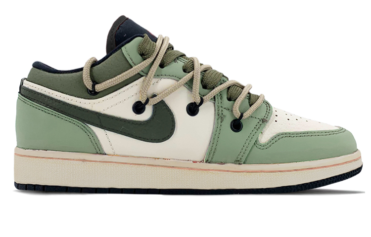 Lookbook 커스텀 에어 조던 1 로우 '빈티지 그린 스마일 해골' 553558-062(TeamK-绿野仙踪)